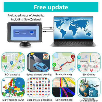 AWESAFE Car GPS 7 Inch Touch Screen FM Radio European Maps Free Annual Updates AWESAFE