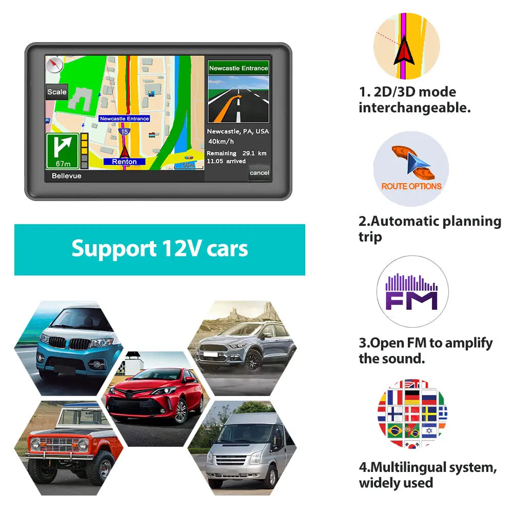 AWESAFE Car GPS 7 Inch Touch Screen FM Radio European Maps Free Annual Updates AWESAFE