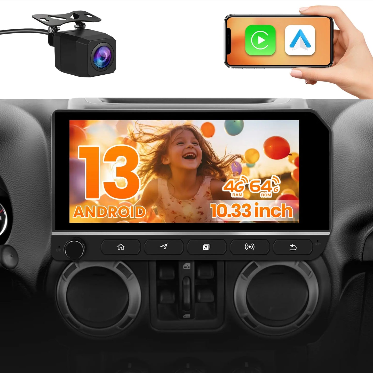 AWESAFE Car Radio Stereo Qualcomm 8 Core for Jeep Wrangler JK 2007-2018,8Core 64GB Stereo Touch Screen Android Stereo, CarPlay Android Auto, AM FM DSP, Camera AWESAFE