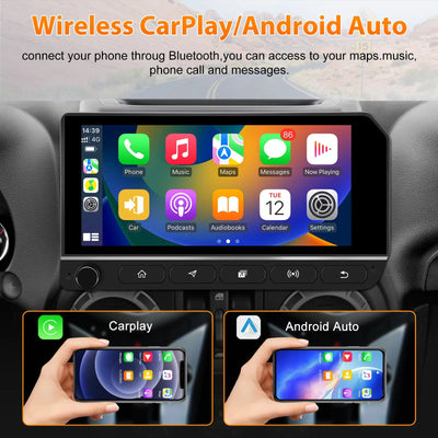 AWESAFE Car Radio Stereo Qualcomm 8 Core for Jeep Wrangler JK 2007-2018,8Core 64GB Stereo Touch Screen Android Stereo, CarPlay Android Auto, AM FM DSP, Camera AWESAFE