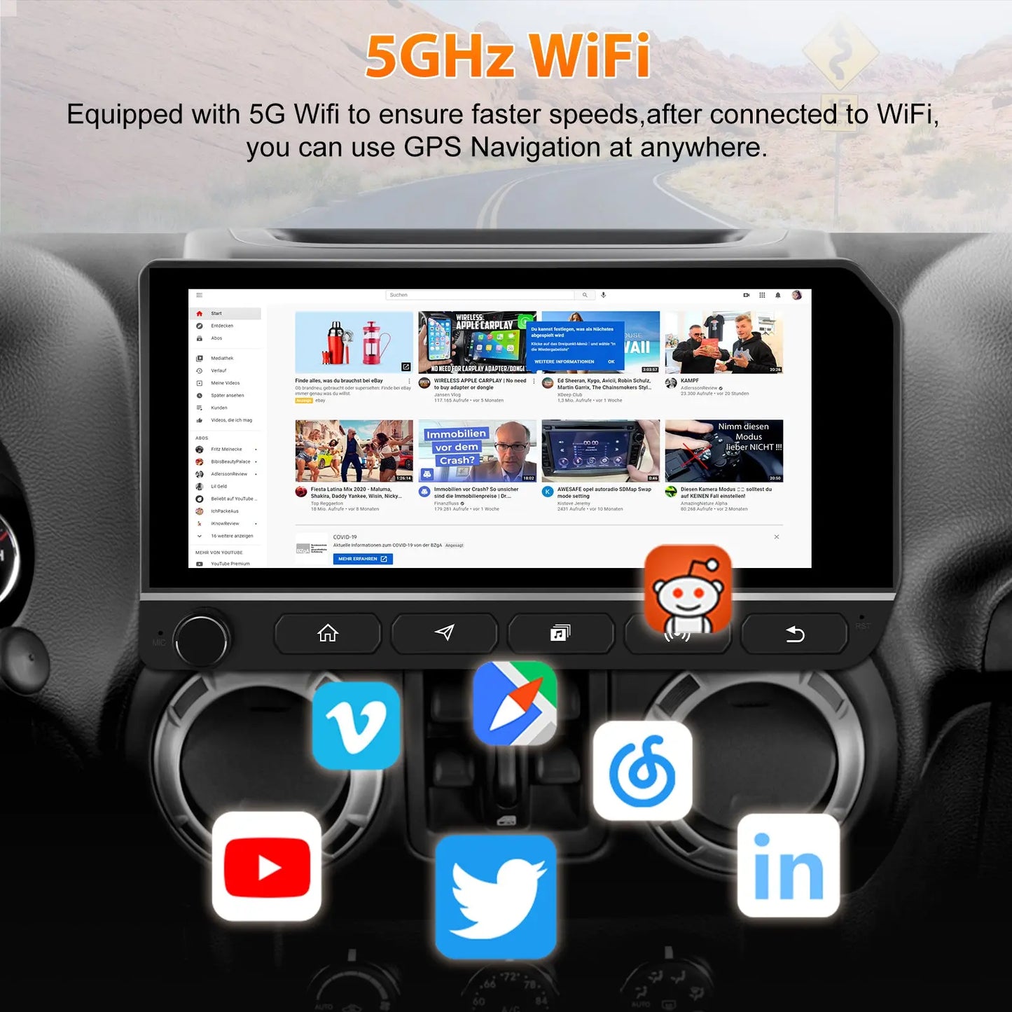 AWESAFE Car Radio Stereo Qualcomm 8 Core for Jeep Wrangler JK 2007-2018,8Core 64GB Stereo Touch Screen Android Stereo, CarPlay Android Auto, AM FM DSP, Camera AWESAFE