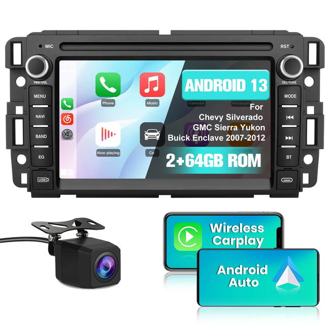 AWESAFE Car Radio Stereo for Chevrolet Silverado GMC Sierra Yukon 2007-2013 Android 13 CarPlay Android Auto GPS Navigation Bluetooth Touch Screen Head Unit with Backup Camera 2G+64G AWESAFE