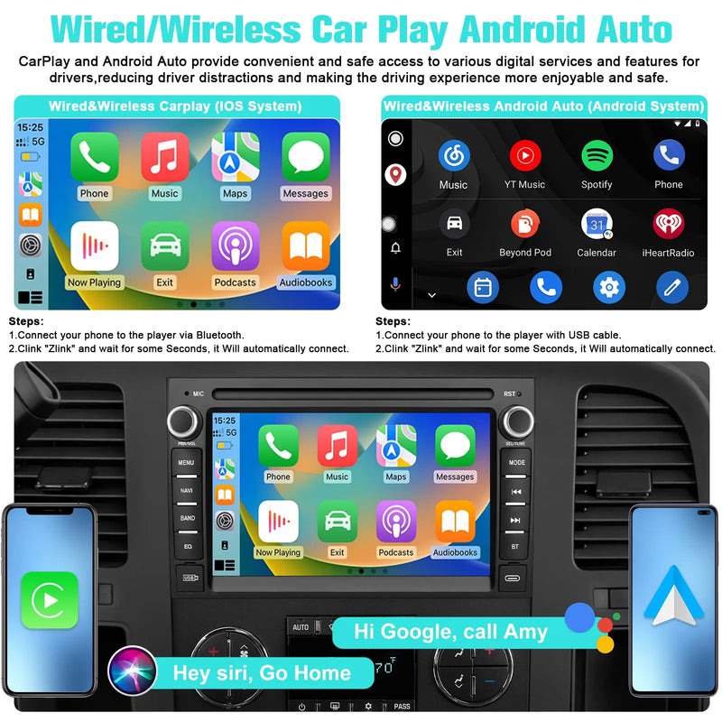 AWESAFE Car Radio Stereo for Chevrolet Silverado GMC Sierra Yukon 2007-2013 Android 13 CarPlay Android Auto GPS Navigation Bluetooth Touch Screen Head Unit with Backup Camera 2G+64G AWESAFE