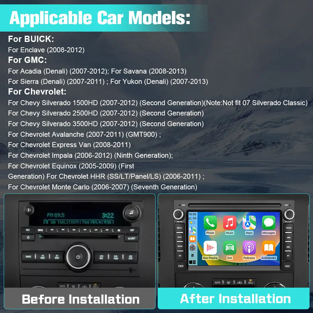 AWESAFE Car Radio Stereo for Chevrolet Silverado GMC Sierra Yukon 2007-2013 Android 13 CarPlay Android Auto GPS Navigation Bluetooth Touch Screen Head Unit with Backup Camera 2G+64G AWESAFE