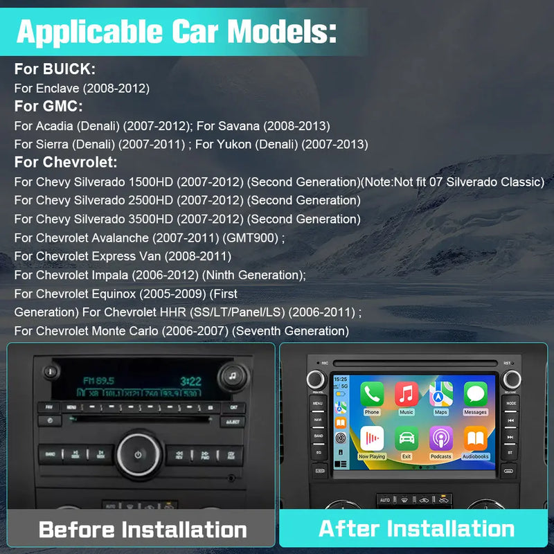 AWESAFE Car Radio Stereo for Chevrolet Silverado GMC Sierra Yukon 2007-2013 Android 13 CarPlay Android Auto GPS Navigation Bluetooth Touch Screen Head Unit with Backup Camera 2G+64G AWESAFE