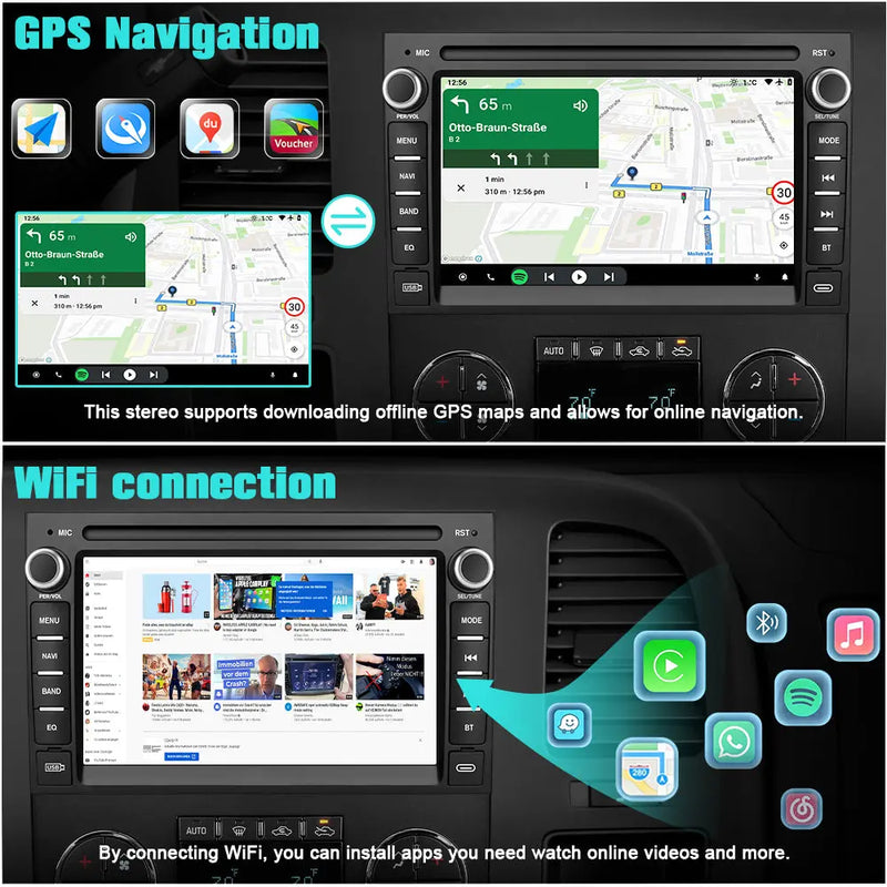 AWESAFE Car Radio Stereo for Chevrolet Silverado GMC Sierra Yukon 2007-2013 Android 13 CarPlay Android Auto GPS Navigation Bluetooth Touch Screen Head Unit with Backup Camera 2G+64G AWESAFE