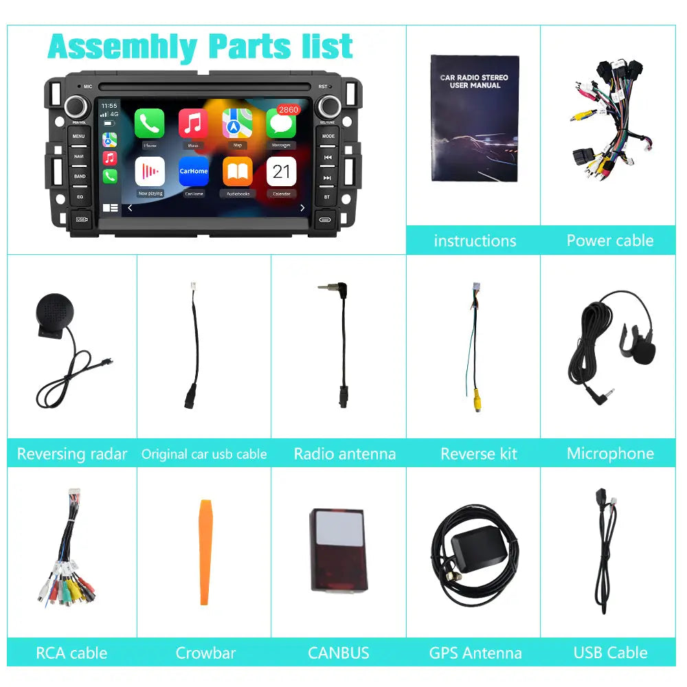 AWESAFE Car Radio Stereo for Chevrolet Silverado GMC Sierra Yukon 2007-2013 Android 13 CarPlay Android Auto GPS Navigation Bluetooth Touch Screen Head Unit with Backup Camera 2G+64G AWESAFE