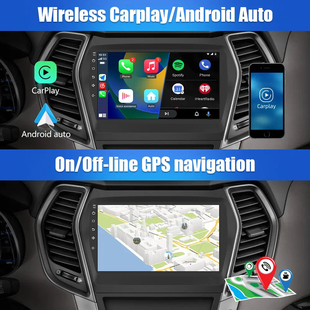 AWESAFE Car Radio Stereo for Hyundai Santa Fe 2013-2017,With Wireless Carplay & Android Auto AWESAFE