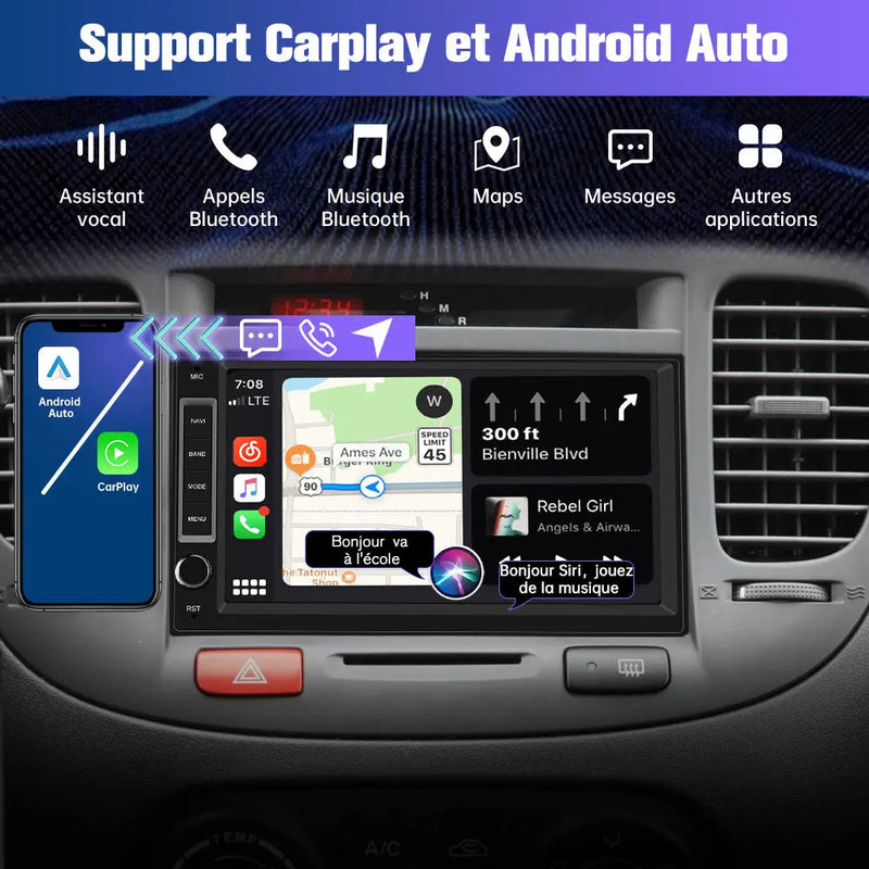 AWESAFE Car Stereo Android 12 pour 1 DINvoiture écran tactile 7 pouces,Soporte Bluetooth WiFi Navegación GPS AWESAFE