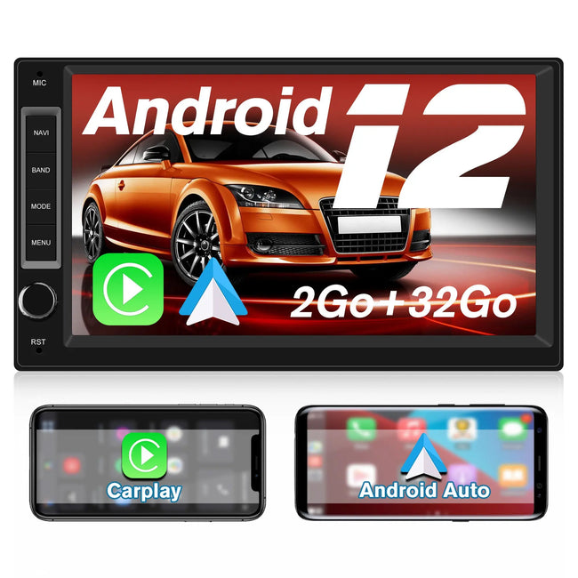 AWESAFE Car Stereo Android 12 pour 1 DINvoiture écran tactile 7 pouces,Soporte Bluetooth WiFi Navegación GPS FM AWESAFE