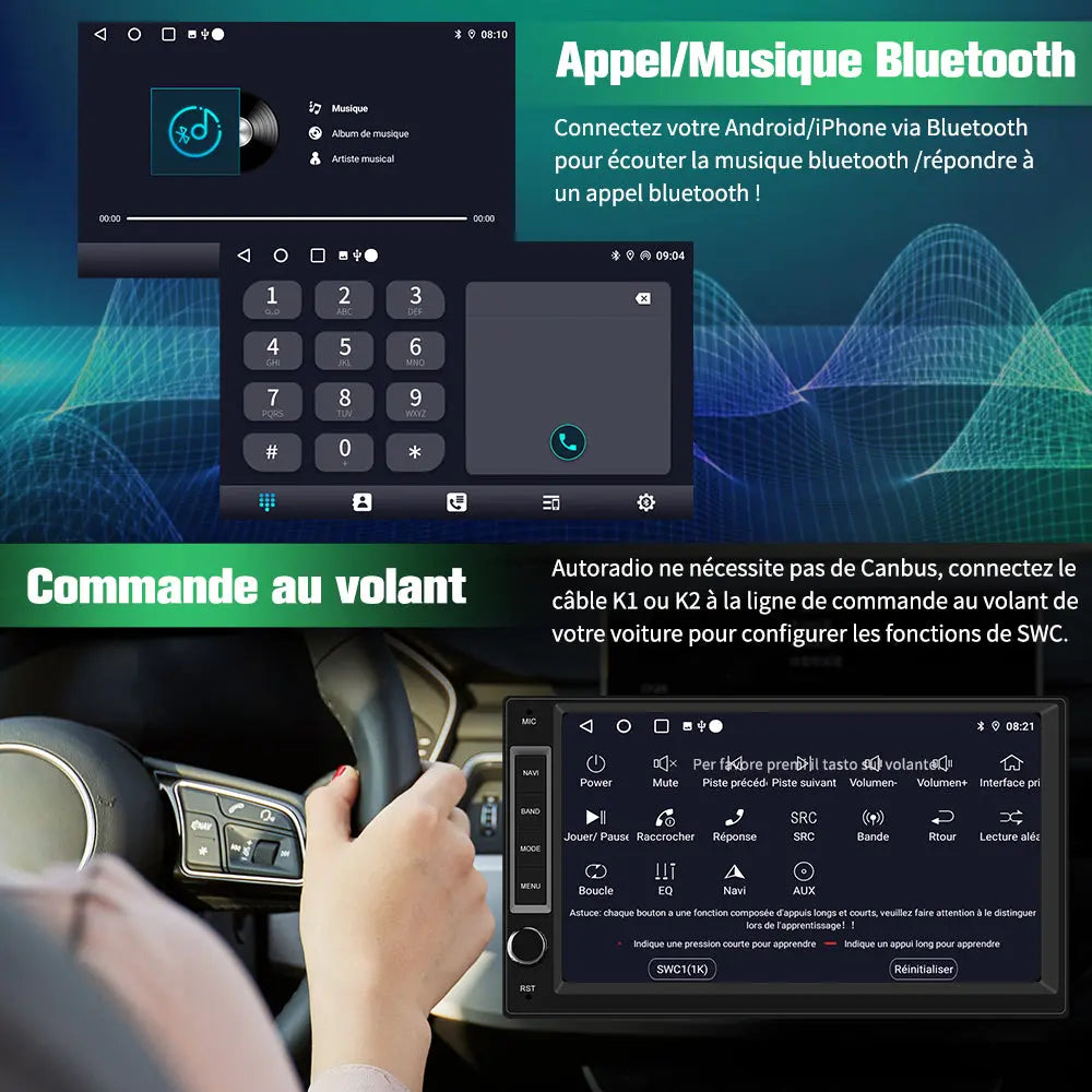 AWESAFE Car Stereo Android 12 pour 1 DINvoiture écran tactile 7 pouces,Soporte Bluetooth WiFi Navegación GPS FM AWESAFE