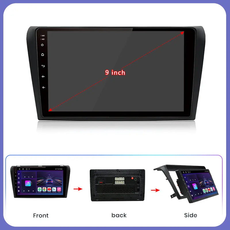 AWESAFE Car Stereo Radio for Mazda 2003-2009 9 Inch Android 12" Car Radio CarPlay & Android Auto Mirror Link GPS Navi Bluetooth WiFi USB DAB GPS Navigation Car Audio FM/AM Radio MP3/MP4/WMA/JPEG AWESAFE