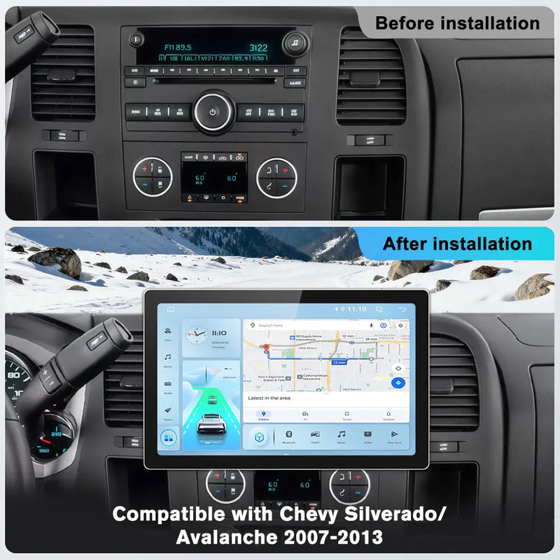 AWESAFE Car Stereo for Chevy Silverado, Tahoe & GMC Sierra 1500, 13.1" 2K QLED Touchscreen, 6GB RAM 128GB ROM, Wireless CarPlay & Android Auto, 4G LTE, GPS, Bluetooth, HD Backup Camera AWESAFE