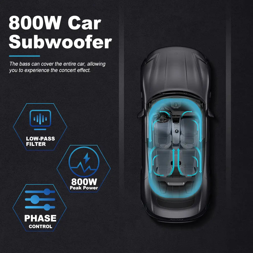 AWESAFE Car Subwoofer 10 Inch 800W Power, High/Low-Level Input, Car/Truck Slim Under Seat Audio Sub Built-in Amplifier Package AWESAFE