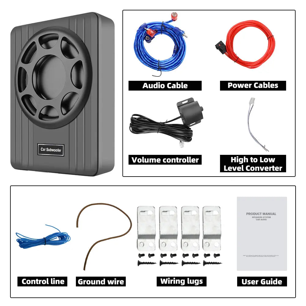 AWESAFE Car Subwoofer 10 Inch 800W Power, High/Low-Level Input, Car/Truck Slim Under Seat Audio Sub Built-in Amplifier Package AWESAFE