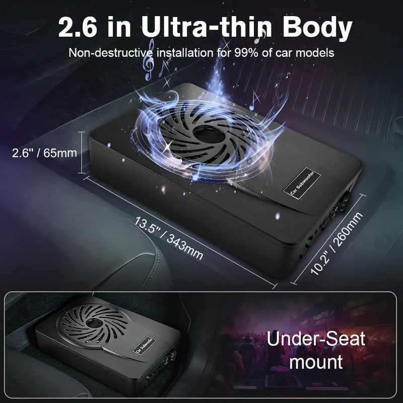 AWESAFE Car Subwoofer with 1200W Power,10 Inch Built-in AMP 360° Surrounding Sound AWESAFE