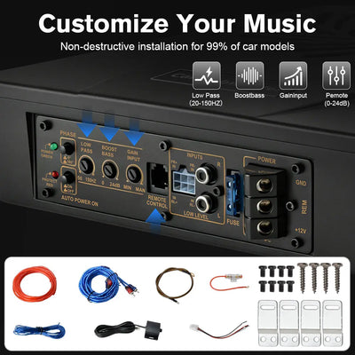 AWESAFE Car Subwoofer with 1200W Power,10 Inch Built-in AMP 360° Surrounding Sound AWESAFE