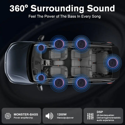 AWESAFE Car Subwoofer with 1200W Power,10 Inch Built-in AMP 360° Surrounding Sound AWESAFE