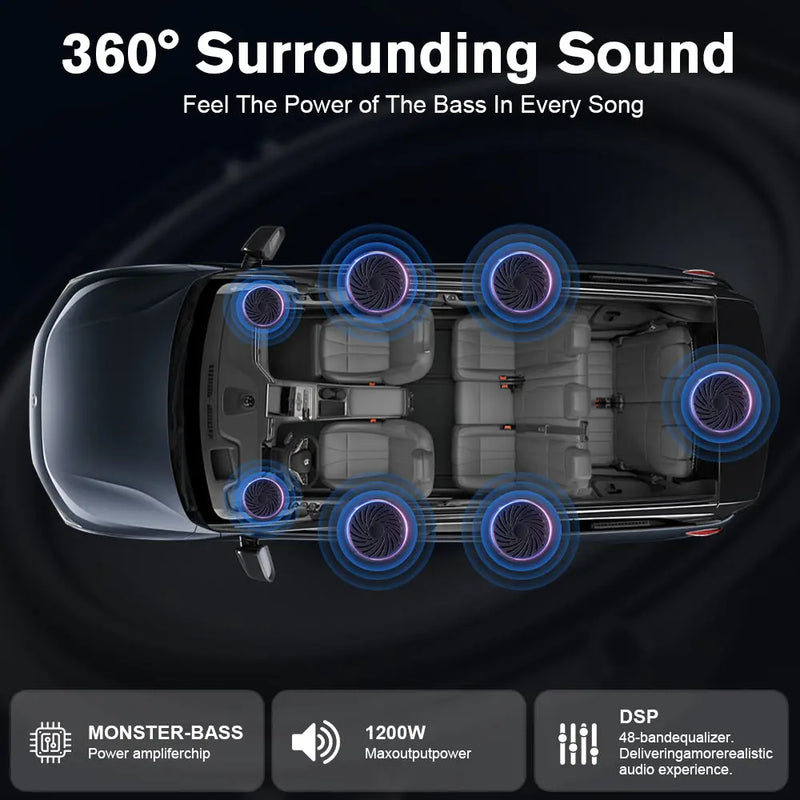 AWESAFE Car Subwoofer with 1200W Power,10 Inch Built-in AMP 360° Surrounding Sound AWESAFE