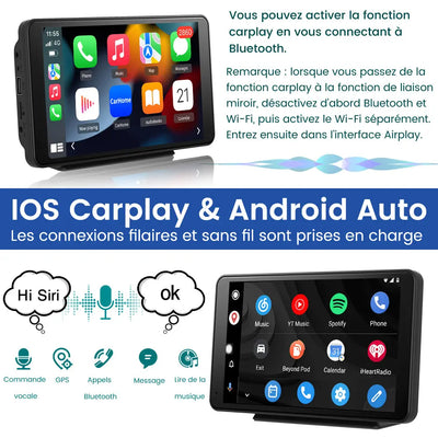 AWESAFE CarPlay Voiture 7 Pouces Touchscreen,Compatible Avec Ios Carplay et Android Auto sans Fil/Android Lien Miroir/Bluetooth/FM Sender AWESAFE