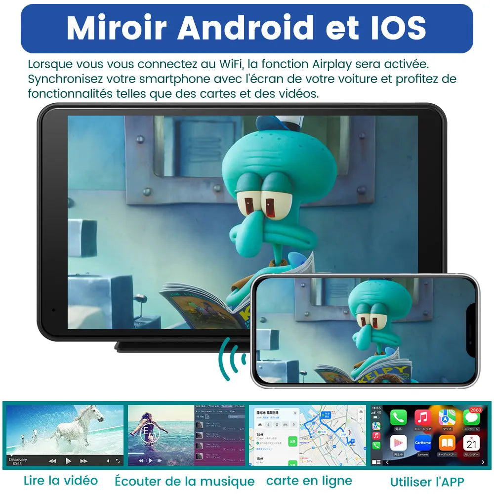 AWESAFE CarPlay Voiture 7 Pouces Touchscreen,Compatible Avec Ios Carplay et Android Auto sans Fil/Android Lien Miroir/Bluetooth/FM Sender AWESAFE