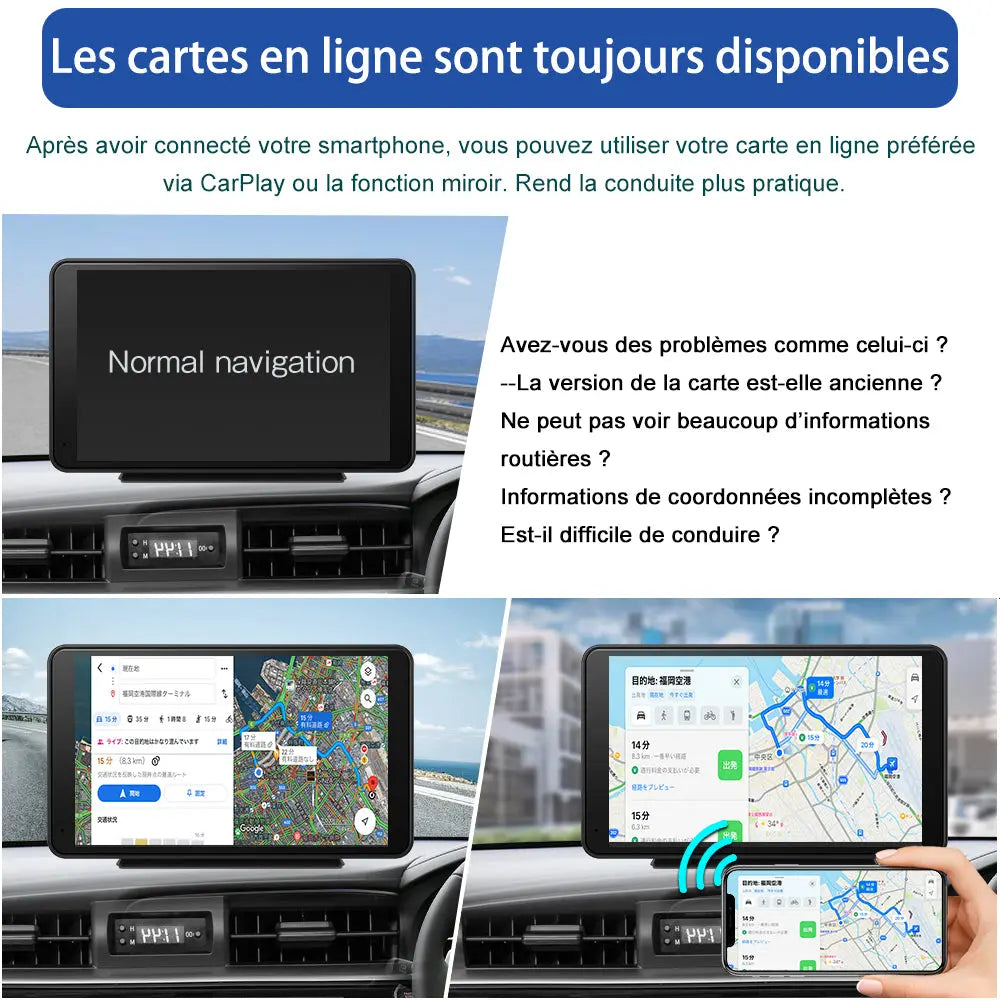AWESAFE CarPlay Voiture 7 Pouces Touchscreen,Compatible Avec Ios Carplay et Android Auto sans Fil/Android Lien Miroir/Bluetooth/FM Sender AWESAFE