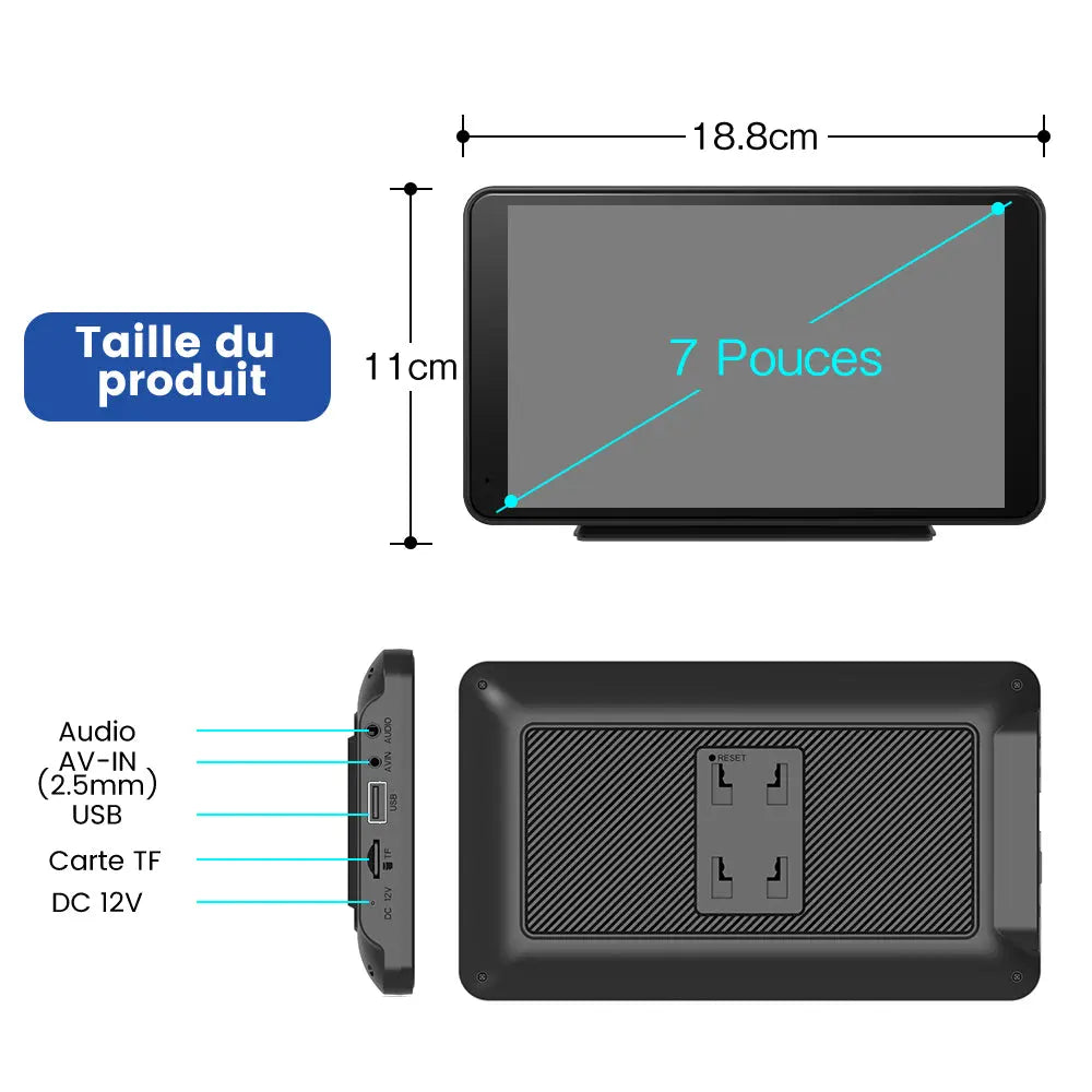 AWESAFE CarPlay Voiture 7 Pouces Touchscreen,Compatible Avec Ios Carplay et Android Auto sans Fil/Android Lien Miroir/Bluetooth/FM Sender AWESAFE