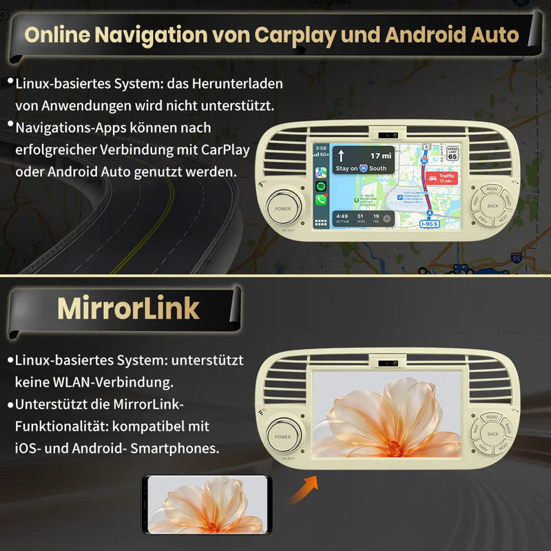 AWESAFE Carpaly Android Auto Radio für FIAT 500 2007-2015 mit Linux System AWESAFE
