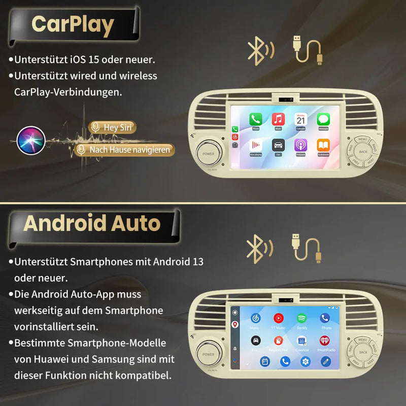 AWESAFE Carpaly Android Auto Radio für FIAT 500 2007-2015 mit Linux System AWESAFE
