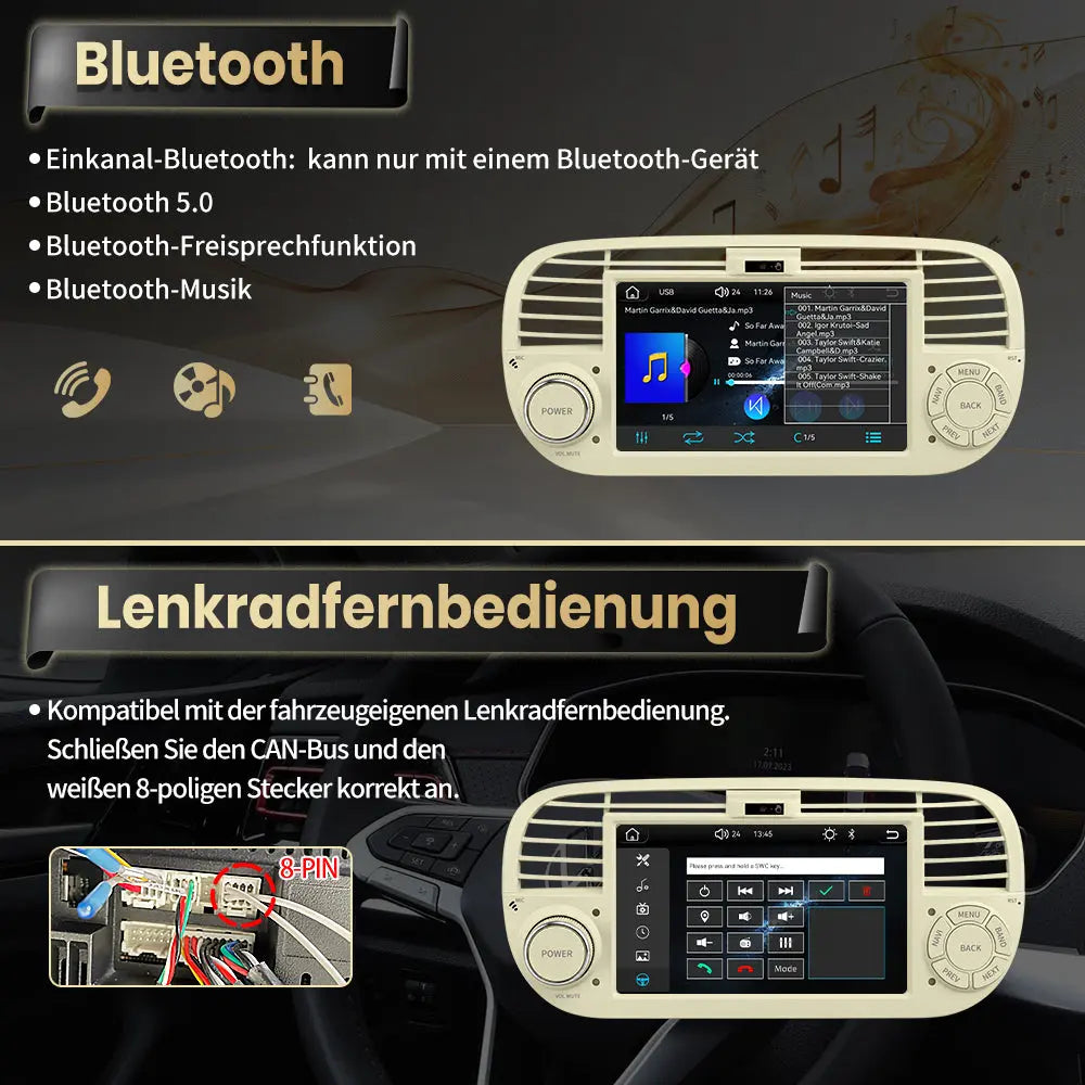 AWESAFE Carpaly Android Auto Radio für FIAT 500 2007-2015 mit Linux System AWESAFE