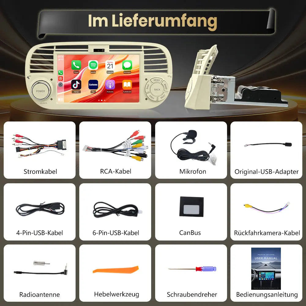 AWESAFE Carpaly Android Auto Radio für FIAT 500 2007-2015 mit Linux System AWESAFE