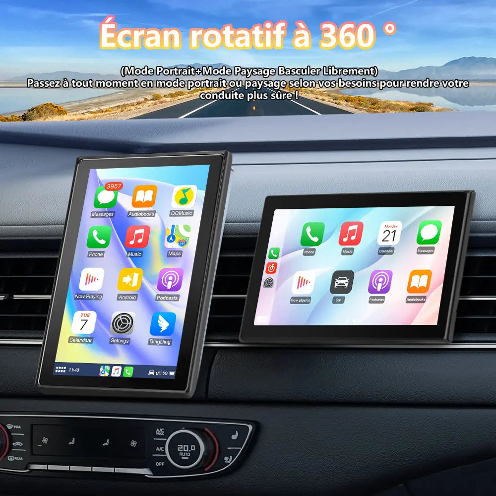 AWESAFE Carplay Autoradio avec 7 Pouces Ecranrotatifa 360°,Basculezlibrement entred'Ecranpaysage/EcranportraitCompatible avec CarPlay [Wireless] / Android Auto Bluetooth AM/FM RDS Radio Caméra de recul AWESAFE