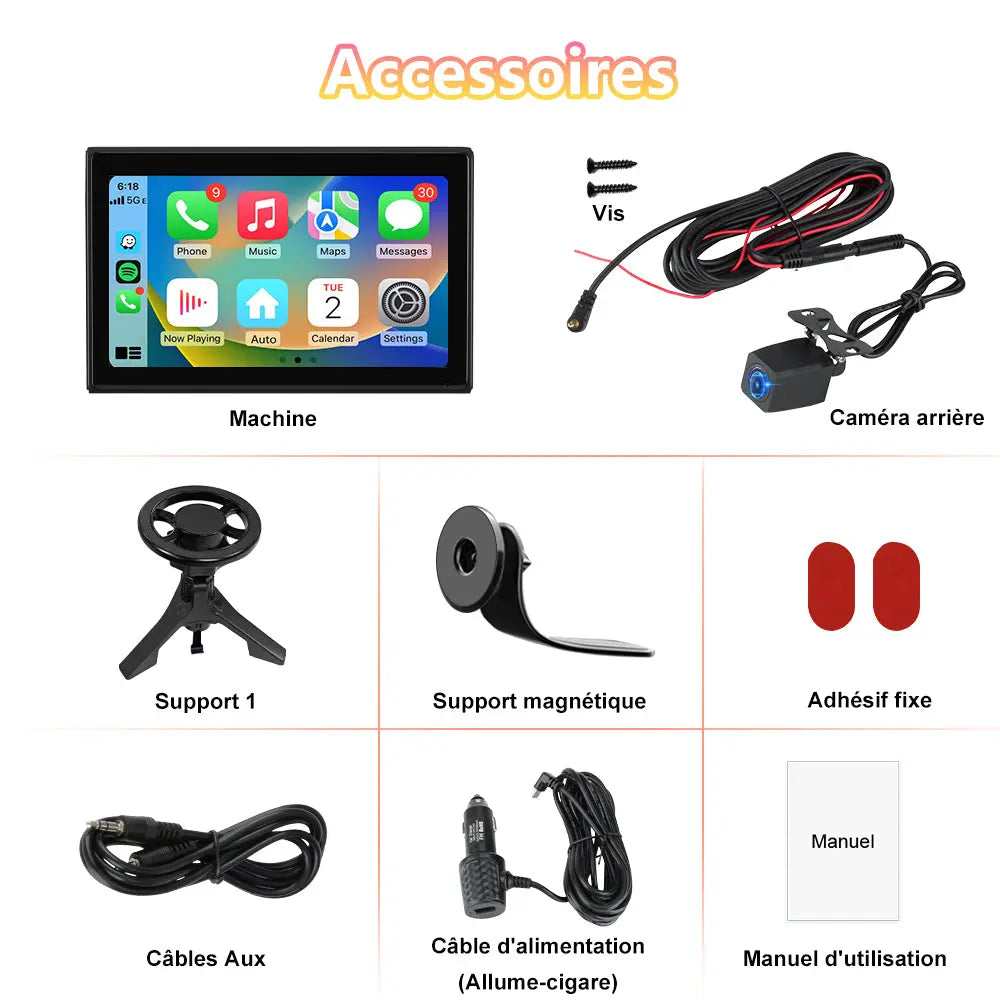 AWESAFE Carplay Autoradio avec 7 Pouces Ecranrotatifa 360°,Basculezlibrement entred'Ecranpaysage/EcranportraitCompatible avec CarPlay [Wireless] / Android Auto Bluetooth AM/FM RDS Radio Caméra de recul AWESAFE