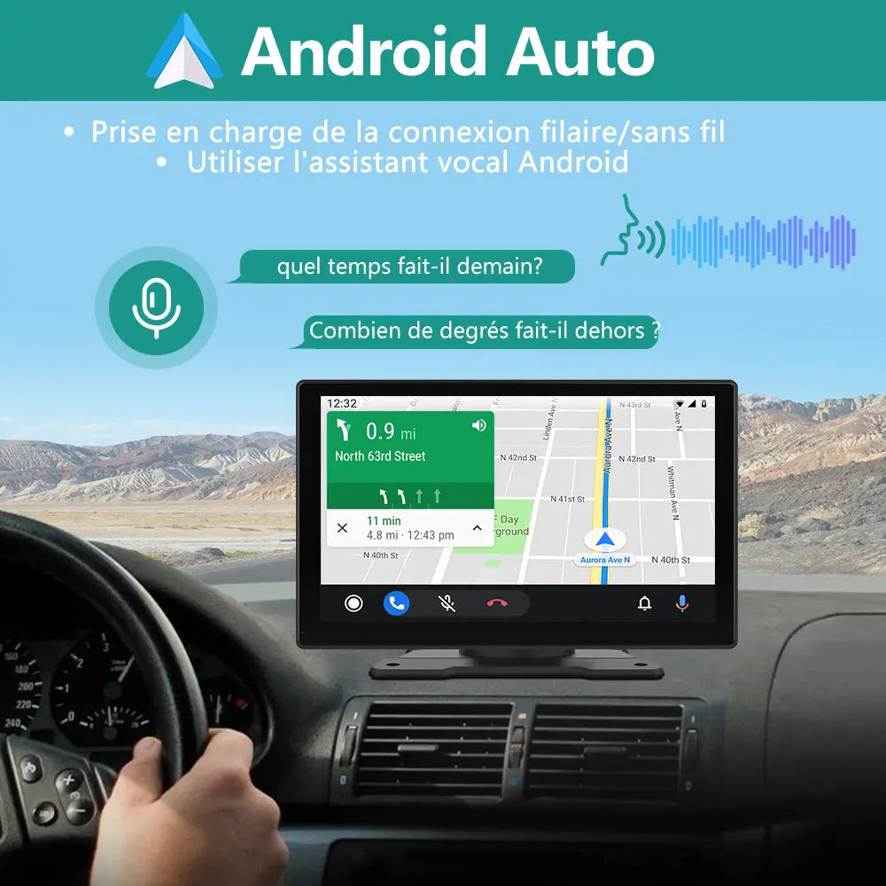 AWESAFE Carplay Voiture Android Auto sans Fil, 9 Pouces IPS HD Écran avec Bluetooth AirPlay AutoLink Transmetteur FM, Type C/AUX/TF Card Port-Noir AWESAFE SHOP