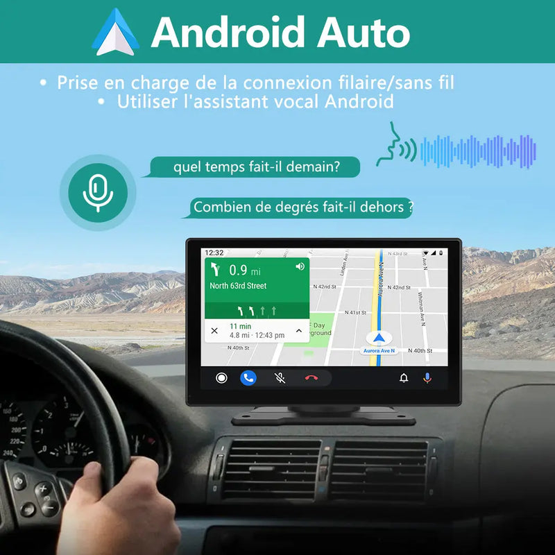 AWESAFE Carplay Voiture Android Auto sans Fil, 9 Pouces IPS HD Écran avec Bluetooth AirPlay AutoLink Transmetteur FM, Type C/AUX/TF Card Port-Noir AWESAFE SHOP
