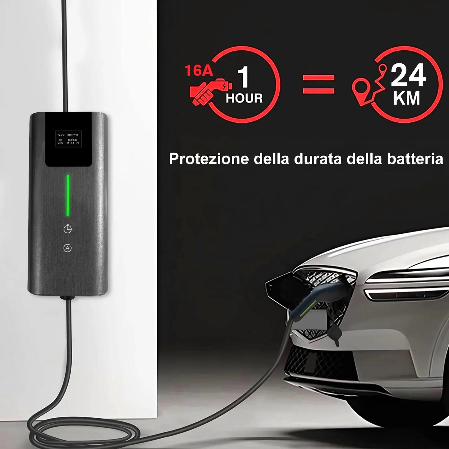AWESAFE Cavo di Ricarica per Veicoli Elettrici Tipo 2 5M con Spina SAC,3.6KW 16A Corrente Regolabile AWESAFE