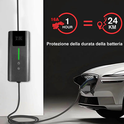 AWESAFE Cavo di Ricarica per Veicoli Elettrici Tipo 2 5M con Spina SAC,3.6KW 16A Corrente Regolabile AWESAFE