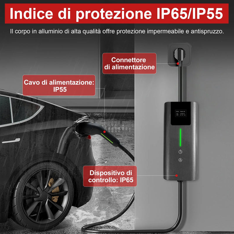 AWESAFE Cavo di Ricarica per Veicoli Elettrici Tipo 2 5M con Spina SAC,3.6KW 16A Corrente Regolabile AWESAFE