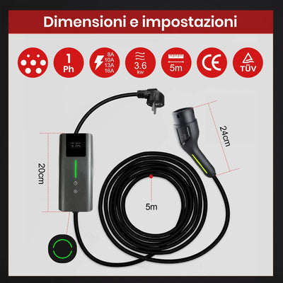 AWESAFE Cavo di Ricarica per Veicoli Elettrici Tipo 2 5M con Spina SAC,3.6KW 16A Corrente Regolabile AWESAFE
