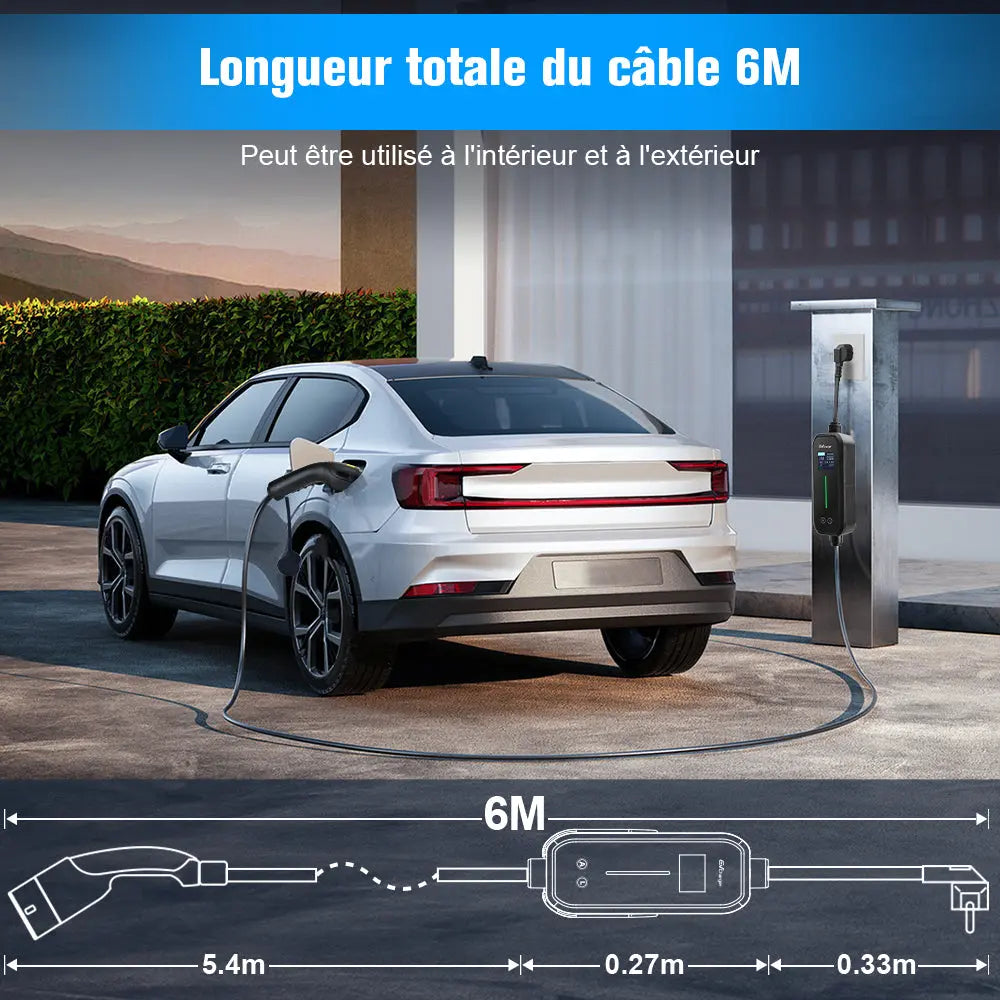 AWESAFE Chargeur Voiture Electrique 3,7kW [6-16A] Type 2 avec Recharge avec Affichage Numérique Contrôlable ,Compatible avec Model 3, Model Y, EX30, XC60, Q4, MG4, 208EV et PHEVs AWESAFE