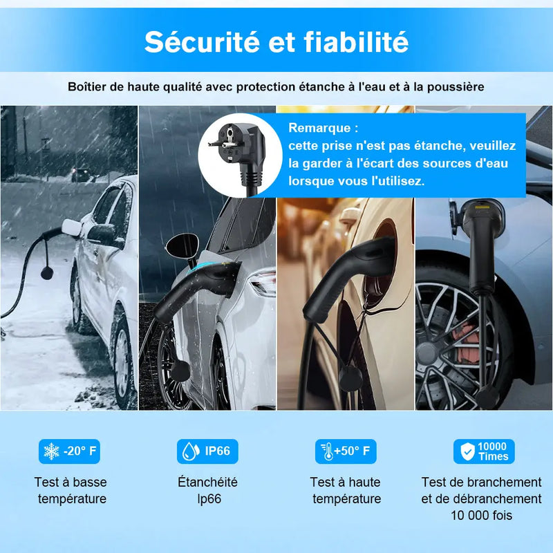 AWESAFE Chargeur Voiture Electrique 3,7kW [6-16A] Type 2 avec Recharge avec Affichage Numérique Contrôlable ,Compatible avec Model 3, Model Y, EX30, XC60, Q4, MG4, 208EV et PHEVs AWESAFE