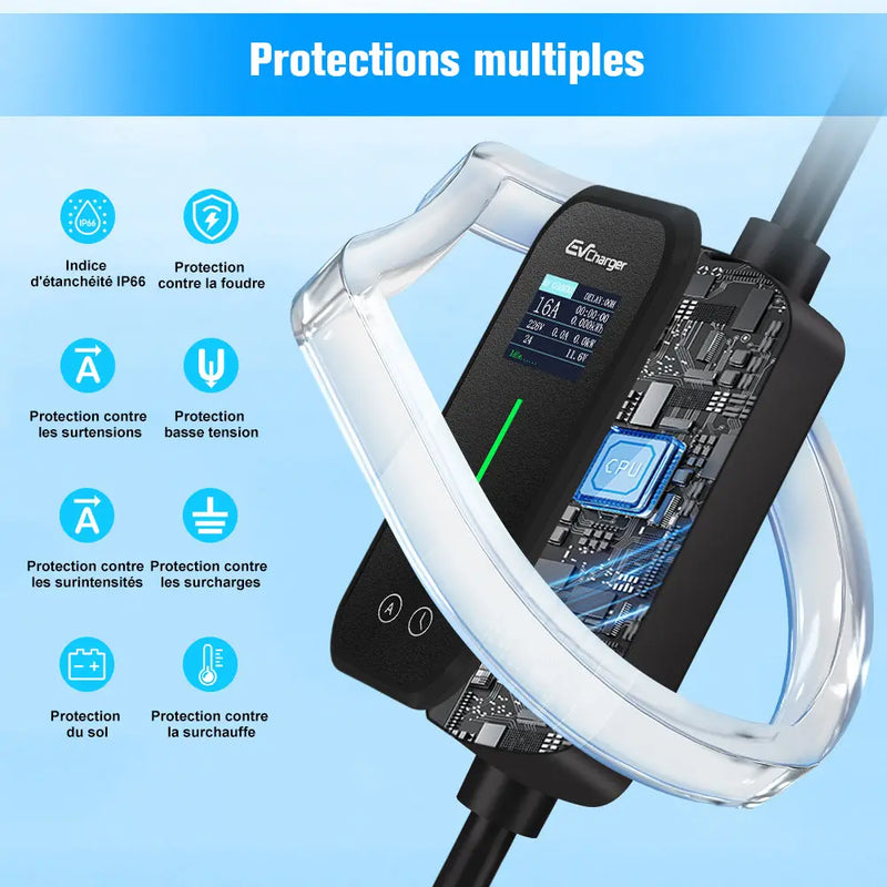 AWESAFE Chargeur Voiture Electrique 3,7kW [6-16A] Type 2 avec Recharge avec Affichage Numérique Contrôlable ,Compatible avec Model 3, Model Y, EX30, XC60, Q4, MG4, 208EV et PHEVs AWESAFE