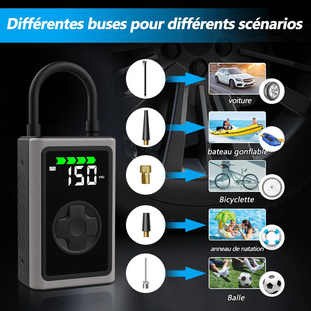 AWESAFE Compresseur à Air Portatif, Gonfleur Pneus Voiture sans Fil avec LED et Port C USB 150 PSI, Batterie Rechargeable, Inflation Rapide, Compresseur, Arrêt Automatique, pour Voiture, Vélos et Motos,Jeux de balle AWESAFE