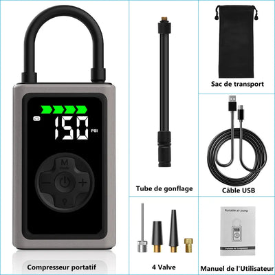 AWESAFE Compresseur à Air Portatif, Gonfleur Pneus Voiture sans Fil avec LED et Port C USB 150 PSI, Batterie Rechargeable, Inflation Rapide, Compresseur, Arrêt Automatique, pour Voiture, Vélos et Motos,Jeux de balle AWESAFE