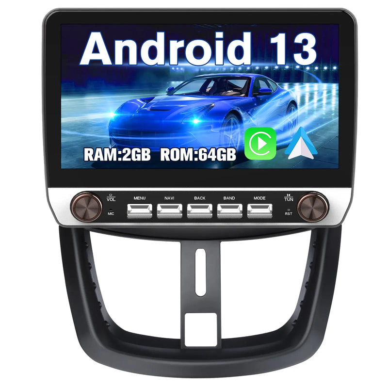 AWESAFE Double Bouton Autoradio Android 13 10,1 pouces tactile 2+64 Go pour Peugeot 207 2006-2015 avec Bluetooth GPS Android Auto et Carplay sans fil AWESAFE