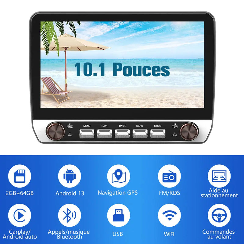 AWESAFE Double Bouton Autoradio Android 13 10,1 pouces tactile 2+64 Go pour Peugeot 207 2006-2015 avec Bluetooth GPS Android Auto et Carplay sans fil AWESAFE