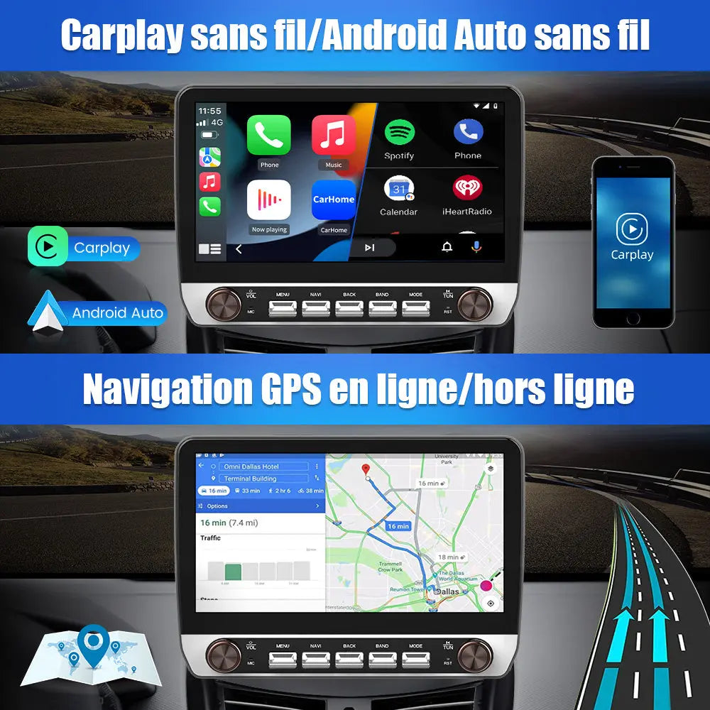 AWESAFE Double Bouton Autoradio Android 13 10,1 pouces tactile 2+64 Go pour Peugeot 207 2006-2015 avec Bluetooth GPS Android Auto et Carplay sans fil AWESAFE