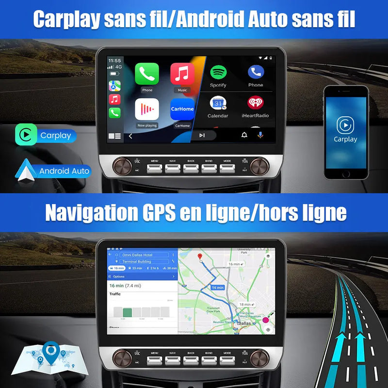 AWESAFE Double Bouton Autoradio Android 13 10,1 pouces tactile 2+64 Go pour Peugeot 207 2006-2015 avec Bluetooth GPS Android Auto et Carplay sans fil AWESAFE