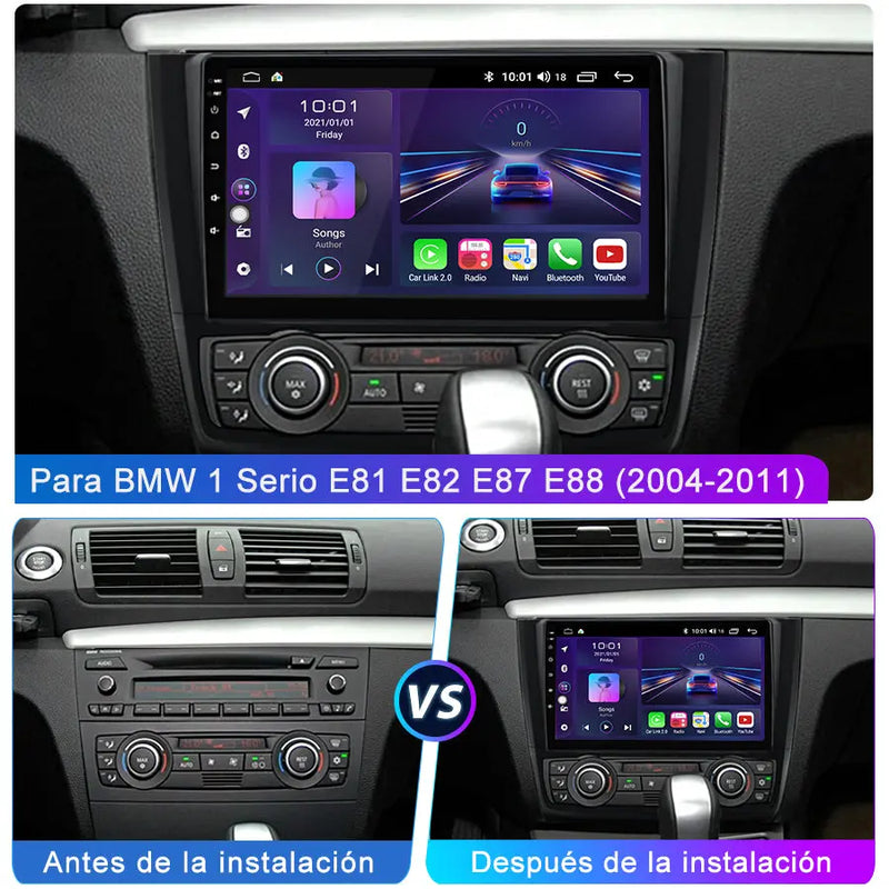 AWESAFE Estéreo Coche Android 13 para BMW 1 Serie E81 E82 E87 E88 9 Pulgadas 2GB+32GB GPS Navigation Bluetooth CarPlay Android Auto Asistencia Estacionamiento Controles al Volante AWESAFE