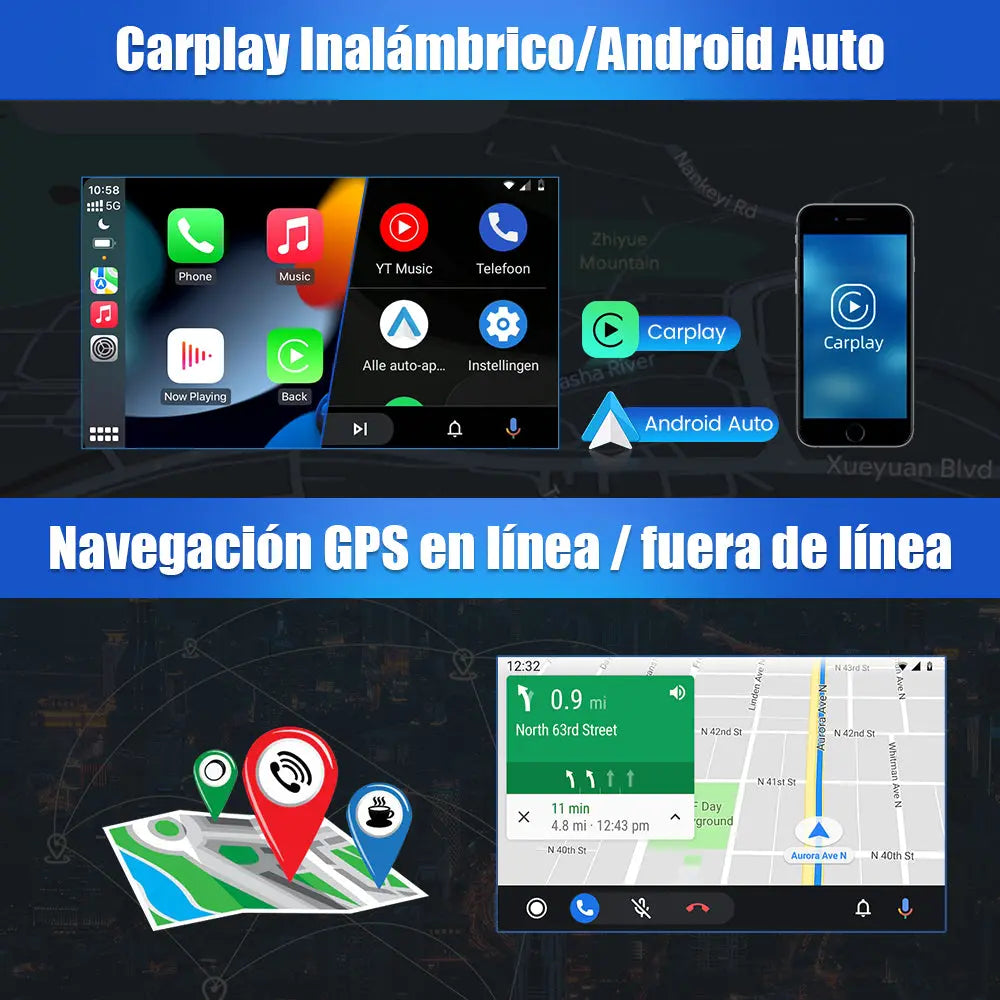 AWESAFE Estéreo Coche Android 13 para BMW 1 Serie E81 E82 E87 E88 9 Pulgadas 2GB+32GB GPS Navigation Bluetooth CarPlay Android Auto Asistencia Estacionamiento Controles al Volante AWESAFE